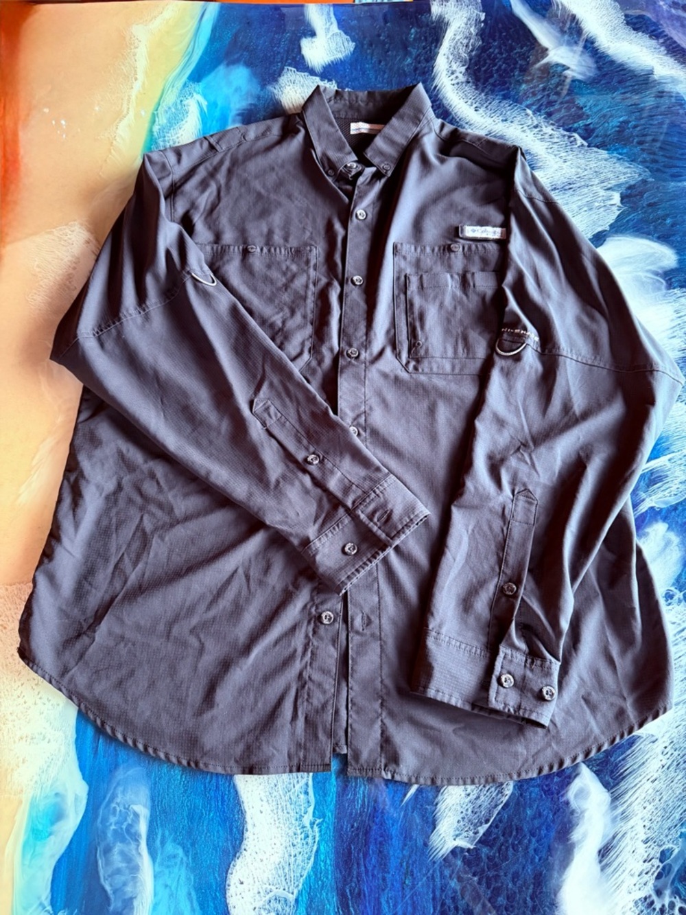 LOWEST! NWOT Columbia PFG  Sz L Long Sleeve Button Shirt Black Sz L UPF 50